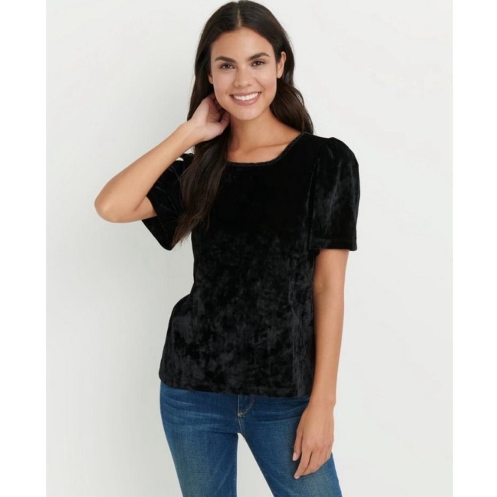 Lucky Brand Womens Black Velvet Zip Blouse size small